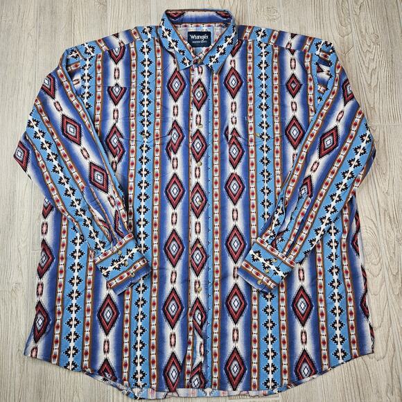 Wrangler Other - Wrangler Western Shirt Mens 2XL Blue Aztec Stripe Pearl Snap Long Sleeve Rodeo